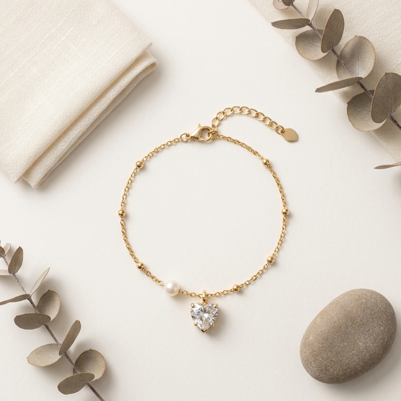Pulsera Corazón & Perla